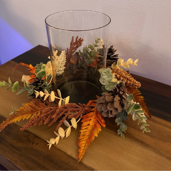 Mainstays Other - Mainstays Harvest Fall Hurricane Candle Holder Centerpiece Pinecone Floral